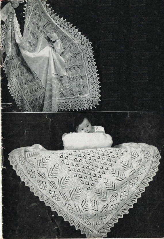 knitted Square baby shawl shetland lace style vintage knitting