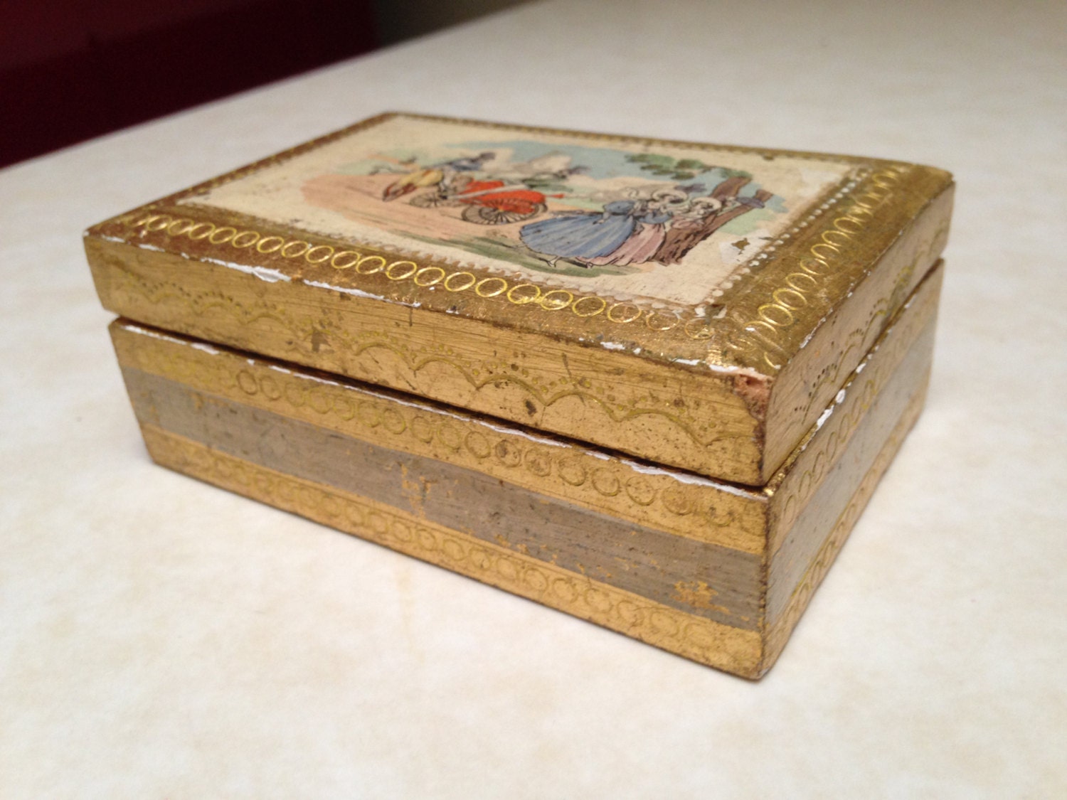 Vintage Florentia Painted and Gilded wood box made in Italy