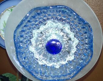 Glass Garden Flower in an Amazing Sapphire with Frosted glass and ...