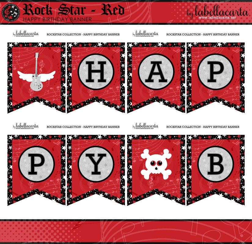 rock star red printable happy birthday banner by labellacarta
