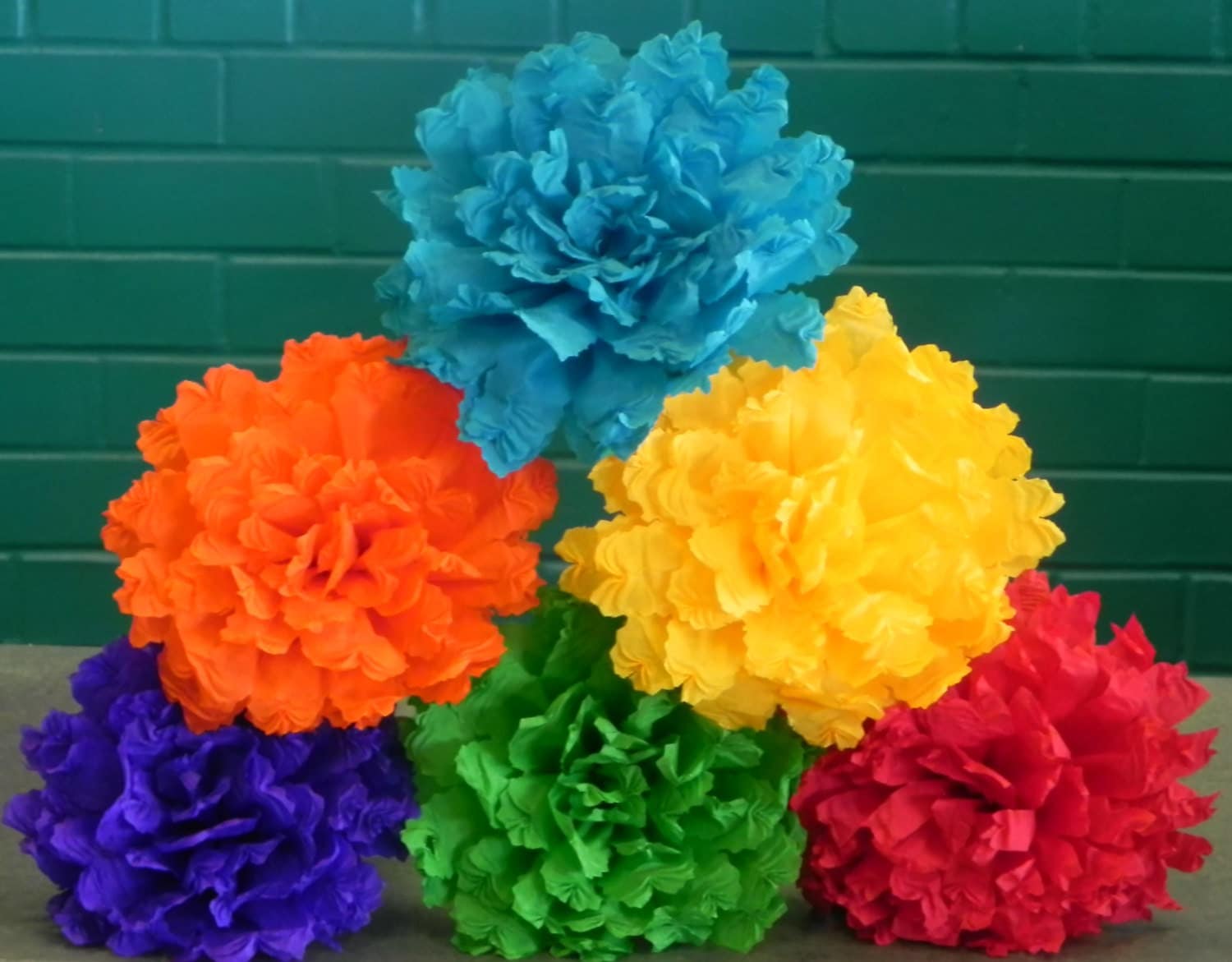 Mexican Crepe Paper Flowers Set of 6 Multicolor