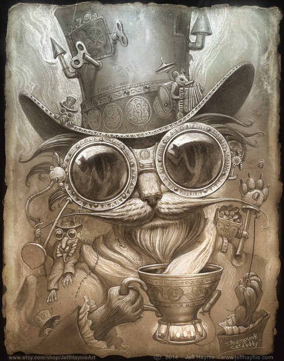 Steampunk Cat // 8 X 10 PRINT // Madhatter Cat print // Victorian Cat print // Steampunk Victorian Cat Decor // Steampunk art by JeffHaynieArt steampunk buy now online