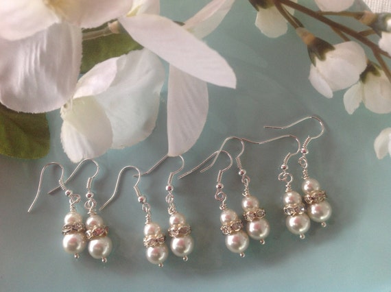 Pearl bridal earrings, bridal jewelry set, pearl bridal jewelry, Swarovski earrings, pearl earrings, bridesmaid earrings, handmade