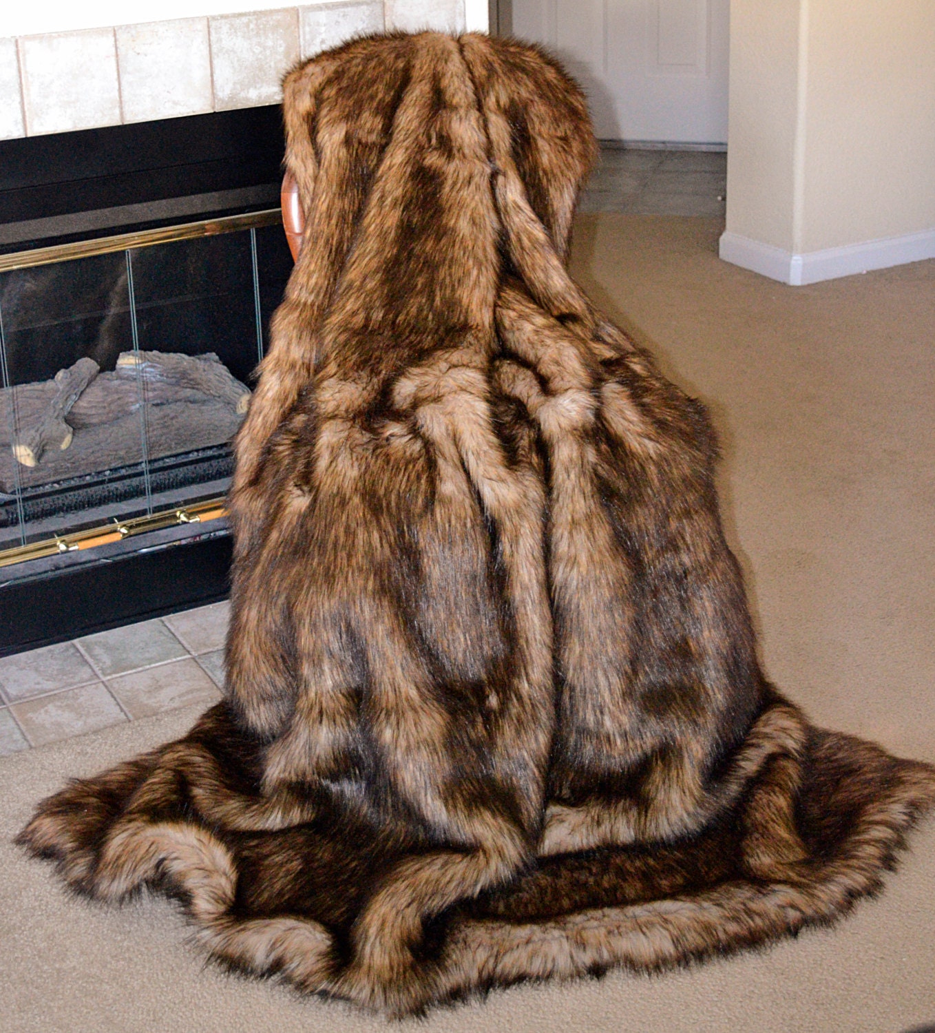 Faux Fur Blanket Thorw Beautiful Brown Wolf Faux Fur