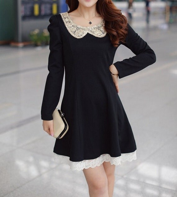 Items similar to Black cotton dress long sleeve dress tunic dress ...