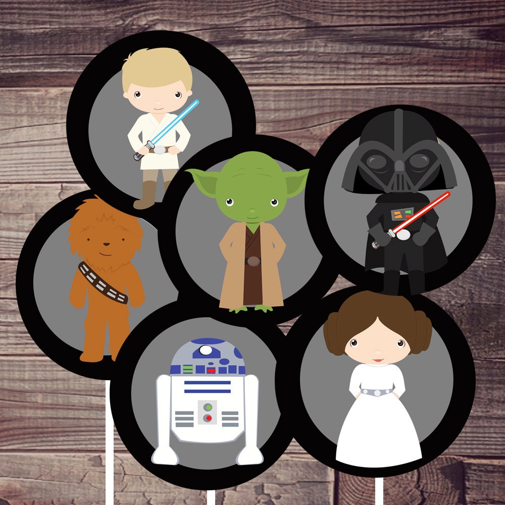 star wars birthday cupcake toppers or stickers instant