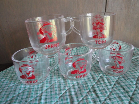 eggnog vintage 5 Jerry Tom cups Vintage  Cups. Glass Punch/Eggnog Of Set Clear And