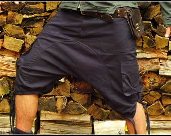 Afghani Shorts (Black) - Pants Goa Thick Fabric Stylish Psytrance Party Comfortable Loose Festival Men