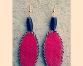 Red unique handmade oval shaped beaded african print dangler earrings