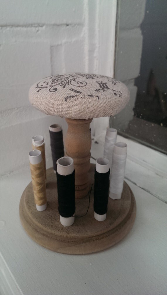 Pin cushion and cotton spool holder vintage inspired sewing