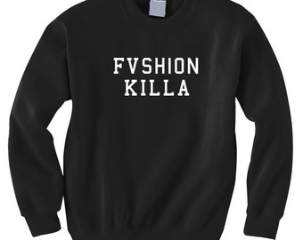 Fvshion Killa Womens Unisex Crewneck Sweatshirt Grey Black Hip Hop ...