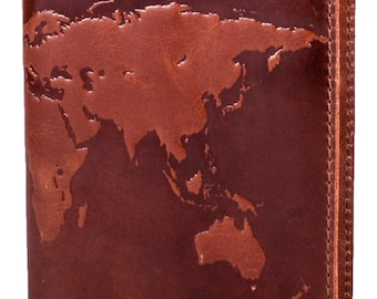 Sale!!! Handmade Premium Leather Passport cover case / holder "World Map 3D Print" 133*192mm **FREE USA SHIPPING**