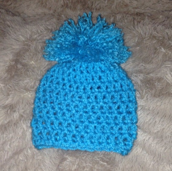 Light blue baby pompom beanie