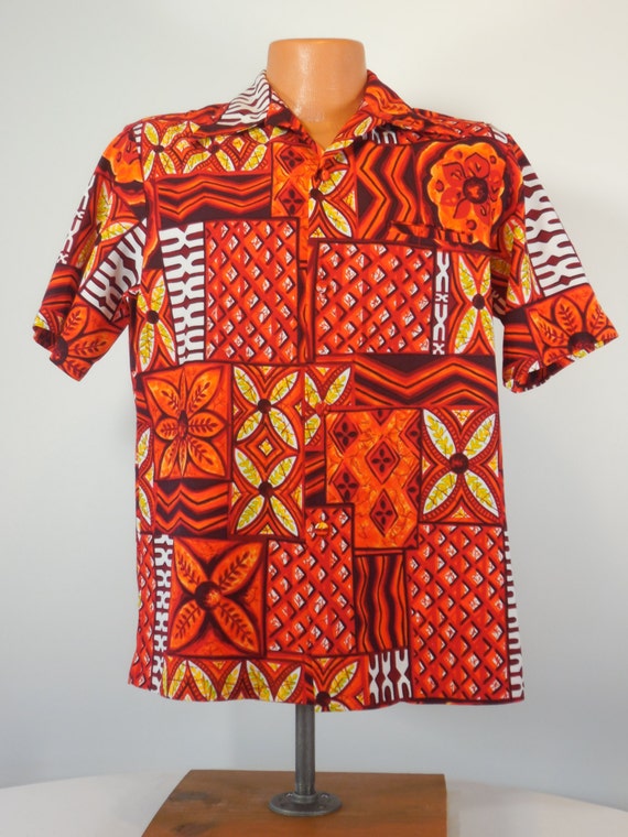 Men's Hawaiian Shirt Orange Brown Red Yellow Polyester