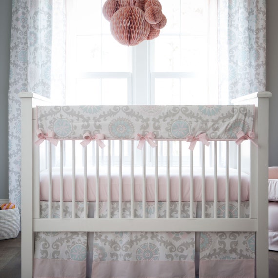 Girl Baby Crib Bedding: Pink and Gray Rosa 3-Piece Crib