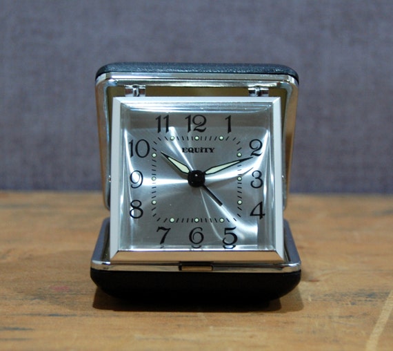 Vintage TriFold Travel Alarm Clock by Equity Windup Black