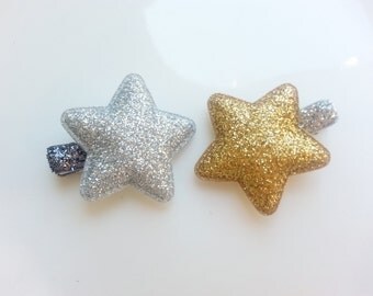 Girls/Baby Hair Clip, Glitter Star Hair Clip, Gold/Silver Star Hair Clip, Gold/Silver Glitter Hair Clip, Toddler No Slip Hair Clip