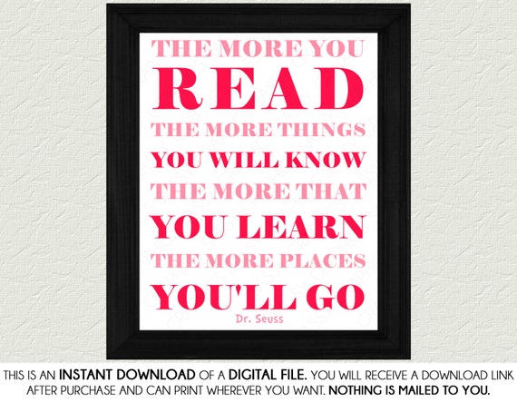 Dr Seuss The More You Read Quote Girl Pink White