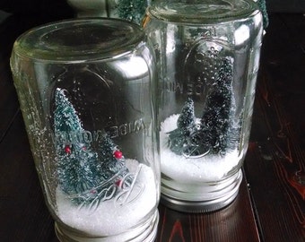 Holiday Snowglobe/ Quart Mason Jar Christmas Decoration/ Bottle Brush ...