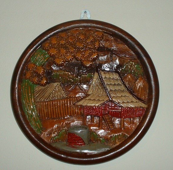 Items similar to Asian Round Carved Wood Wall Hanging on Etsy