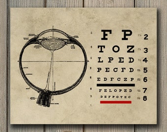 Vintage Ophthalmologist Eye Chart Print - Optometry Art - Eye Doctor INSTANT DOWNLOAD Wall Art - Optometrist Printable Poster