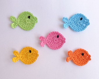 Crochet Applique Fish 10pcs - From Cotton Yarn- Supplies For Clothing, Hair Clips, Handbags