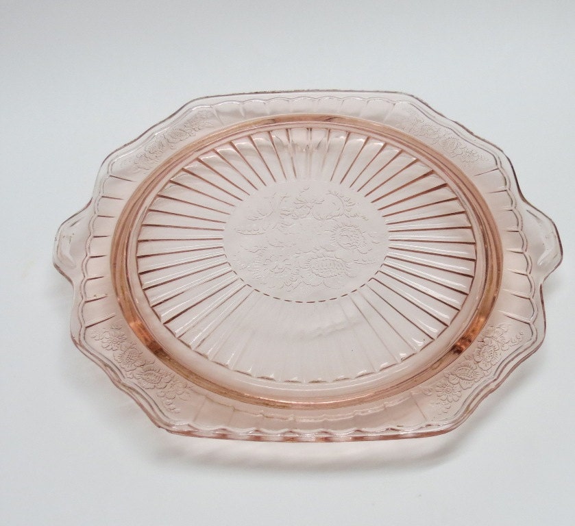 Pink Depression Glass Cake Plate With Handles 9655