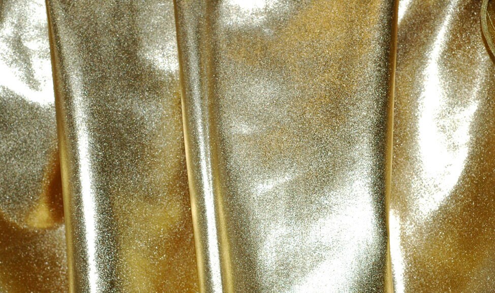 Stretch Fabric - Metallic Gold Lame Foil on Gold Nylon Tricot Four way ...