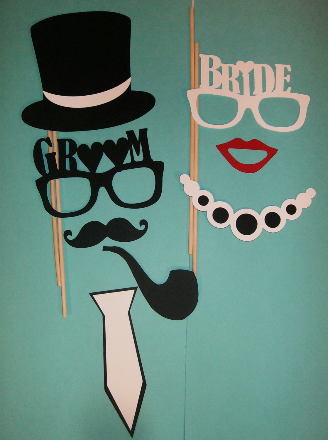 DIY Bride and Groom Photo Booth Prop 8 pieces Mustache Glasses