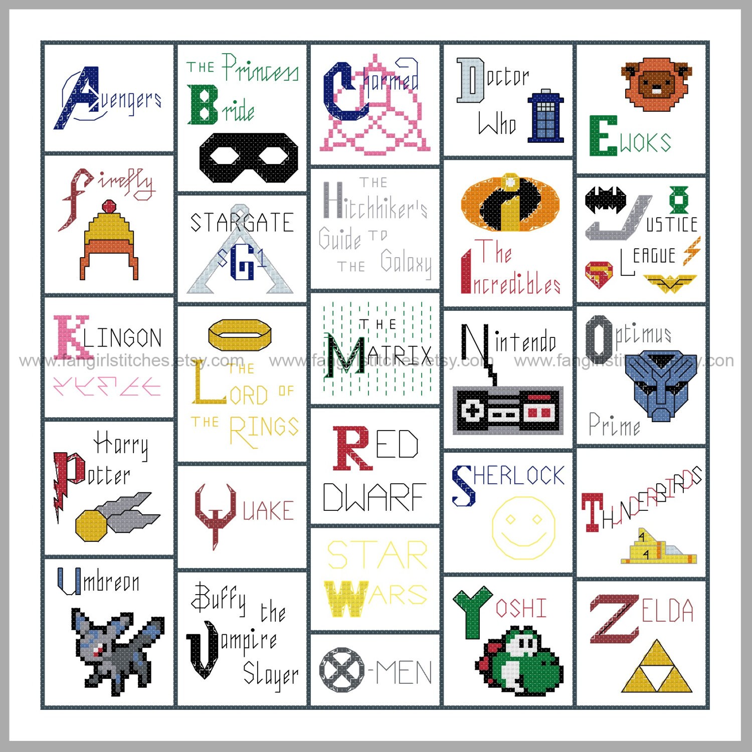 Geeky Geekery inspired Alphabet Cross Stitch Sampler PDF