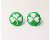 Handmade St Patricks Day Shamrock Clover Fabric Earrings 