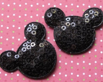 5 black sequined padded Mickey Mouse appliques - bow centers