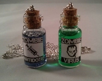 Zombie Virus and Antidote Couples or Best Friends Necklaces