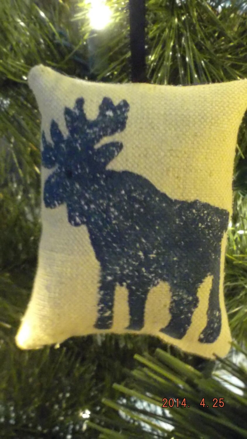 Primitive Blue Moose Stenciled Pillow Christmas Tree Decoration FREE SHIPPING!