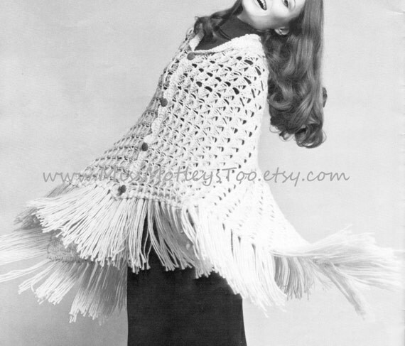 Broomstick lace cape poncho crochet pattern shawl instant