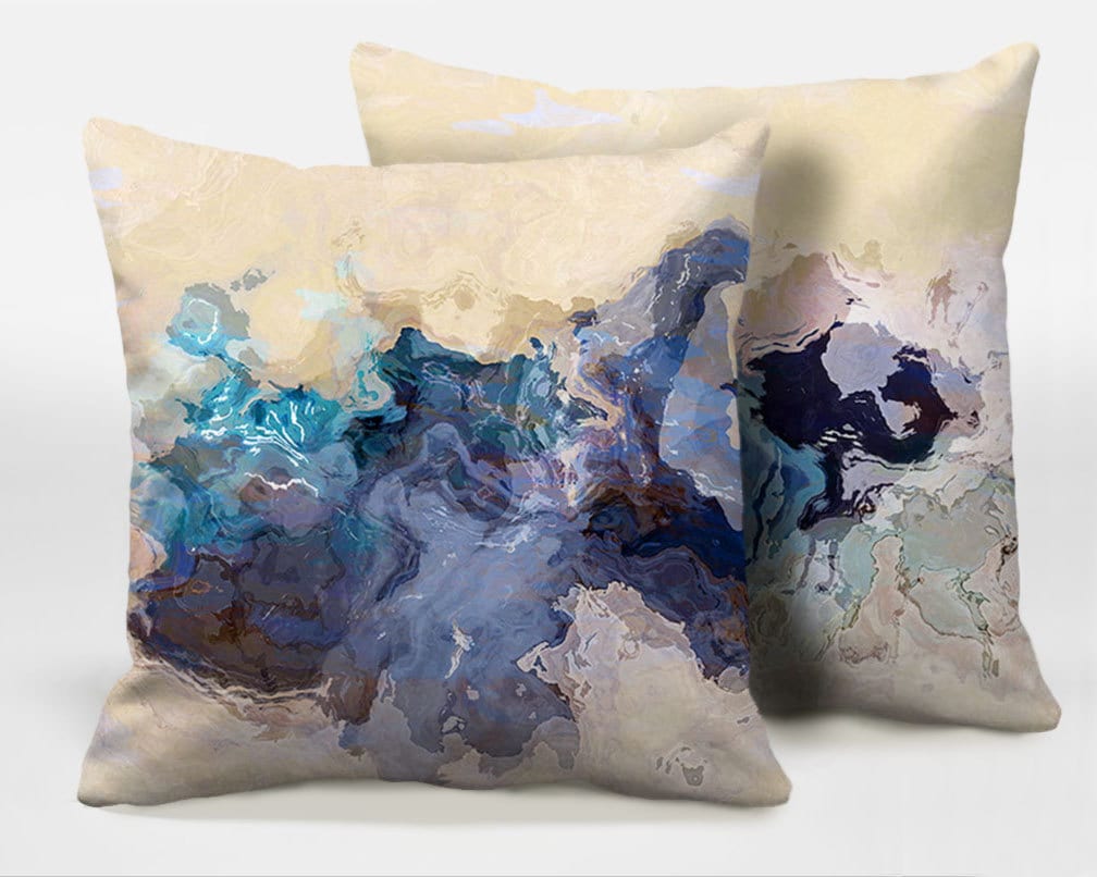 abstract art pillows, 16×16, 18×18, 20×20, blue decorative pillows 