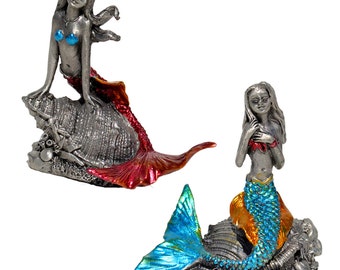 A Set of Two Pewter Mermaids Figurine/Statue For Decoration Collection ...