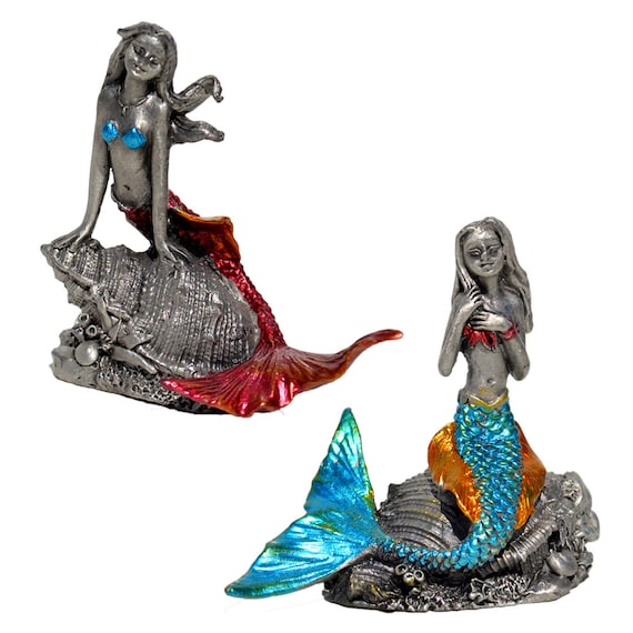 A Set Of Two Pewter Mermaids Figurine Statue For By Rednwhite