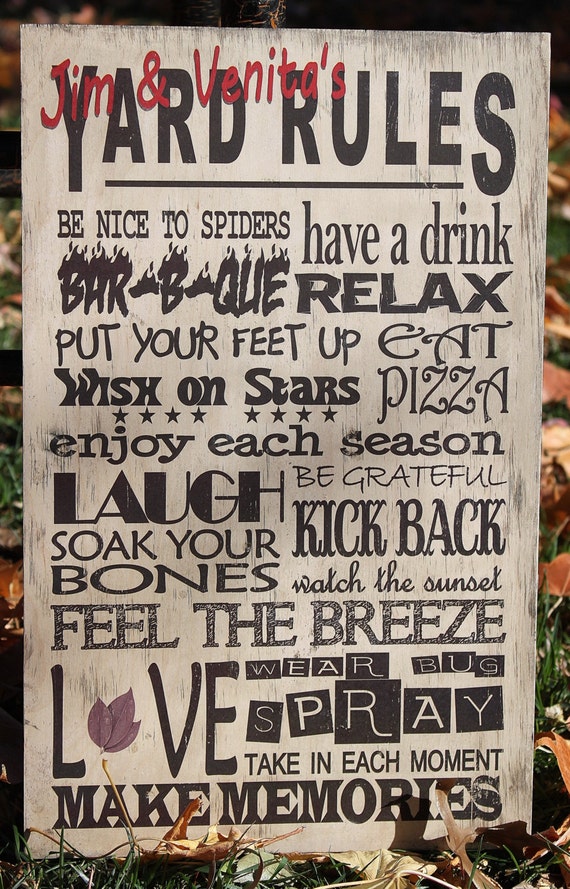 Personalized Wood Yard Rules Subway Art Great for any Outdoor