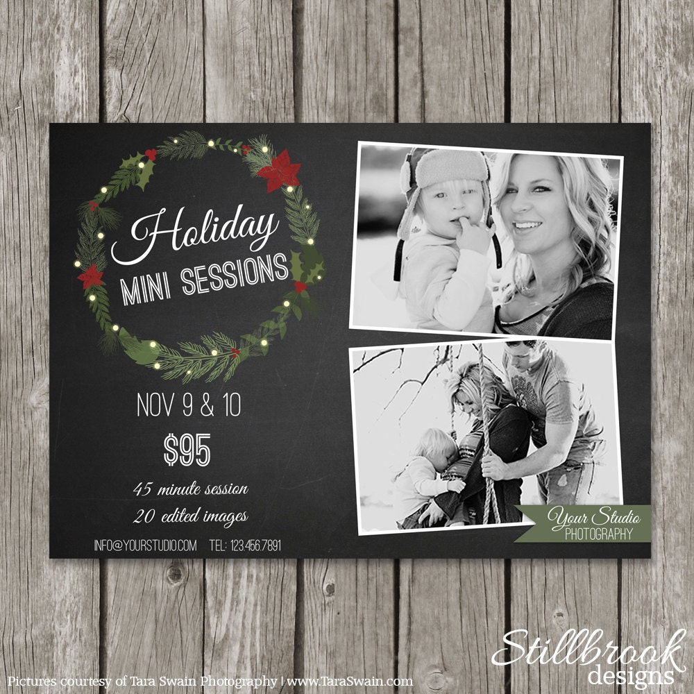 Christmas Marketing Board - Christmas Mini Session Template for Photographers - Wreath Chalkboard - MS17