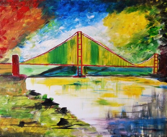 Golden Gate Bridge abstract rendition on 16 by WalkThruTheWoodsArt