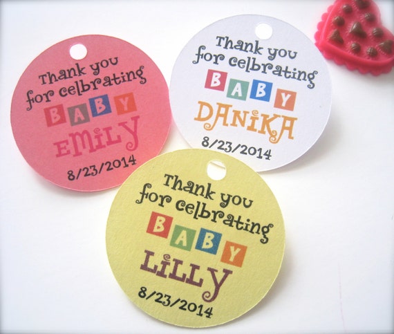 Favor tags for baby shower, girl baby shower favor tags, round party favor tags, gift tags - 30 tags
