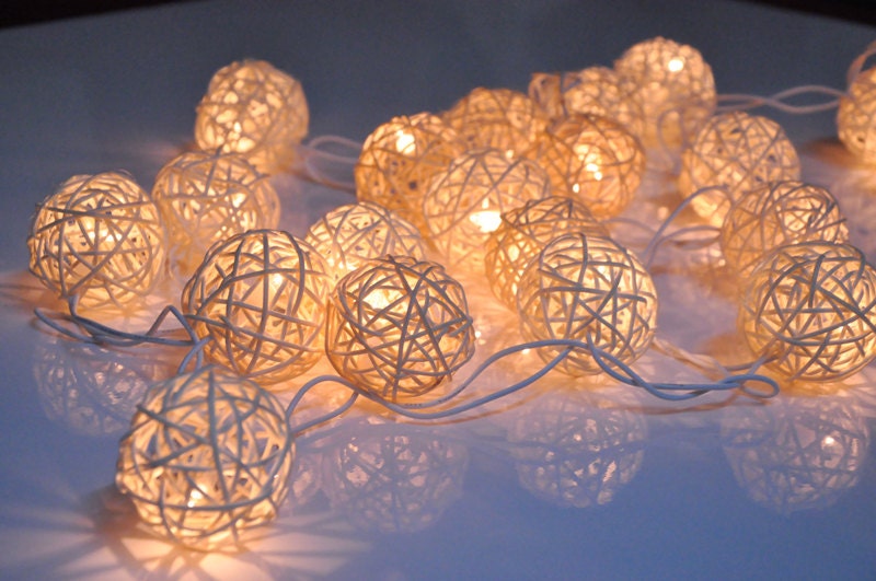 35 Bulbs White Rattan ball string lights for Home