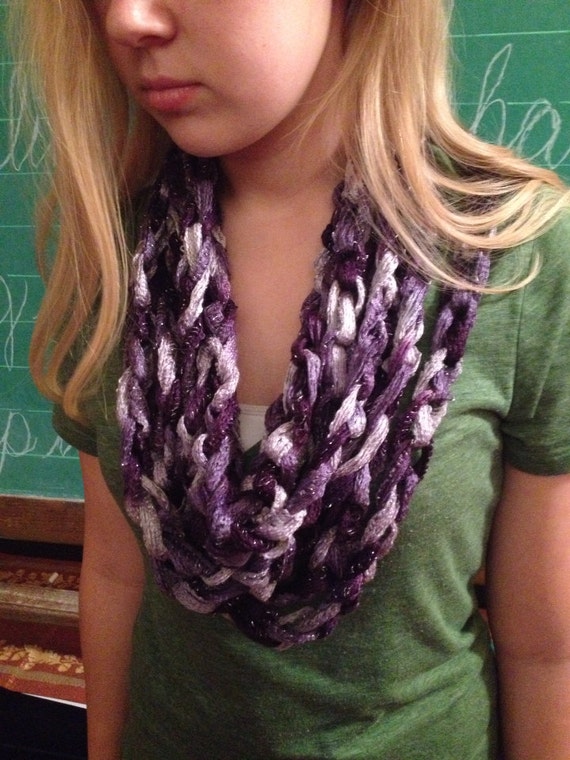 Boogie (Purple) Crocheted Infinity Chain Scarf, for Girls Teens Women