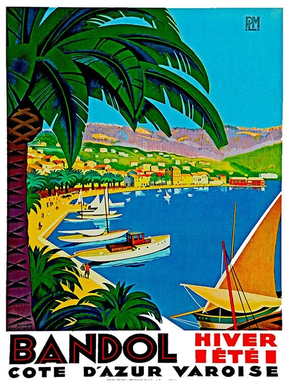 Art Bandol France Poster Travel Print Vintage French Home