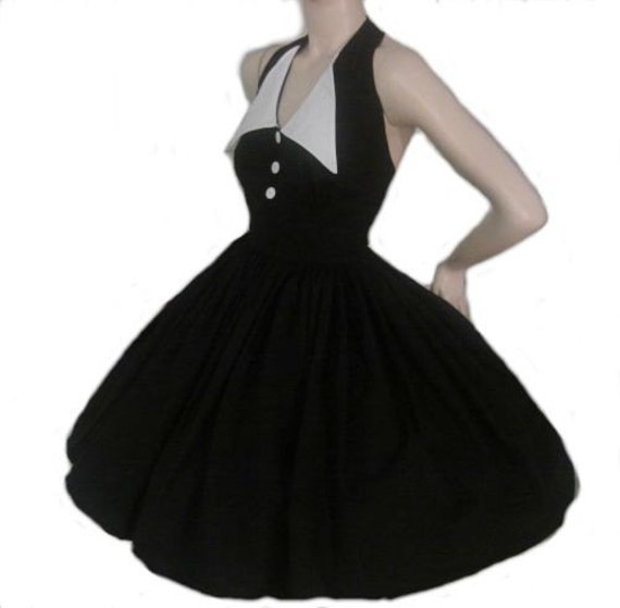Pin up Dress Black Dress Halter Swing Dress Pinup Dress