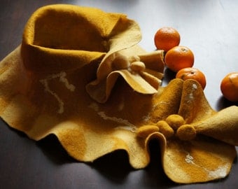 Handmade wool scarf. Felted scarf-collar for woman. For her. Natural. Warm. Soft. Art designer.