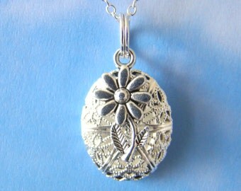 Flower Demi Essential Oil Diffuser Necklace, Aromatherapy Diffuser Necklace, Silver Oil Diffuser Pendant