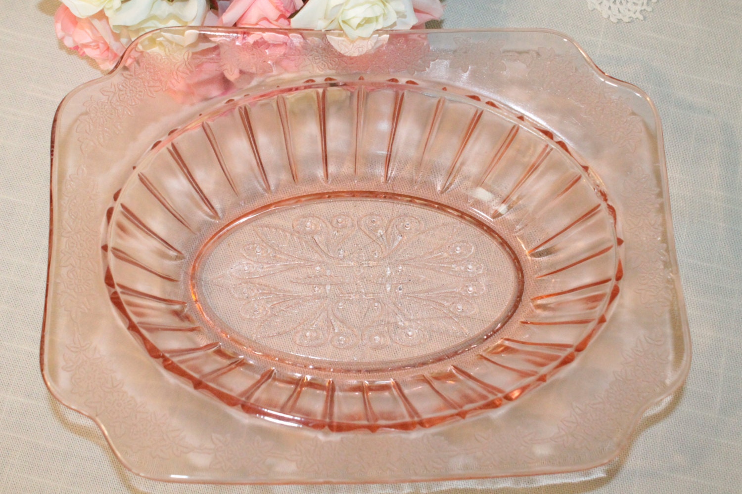 Adam Pink Depression Glass Oval Bowl Adam Pattern