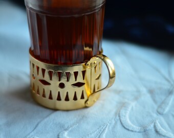 Vintage USSR Soviet tea glass holder Podstakannik Kitchen tea decoration, kitchen decor, Serving, useful gift golden tone